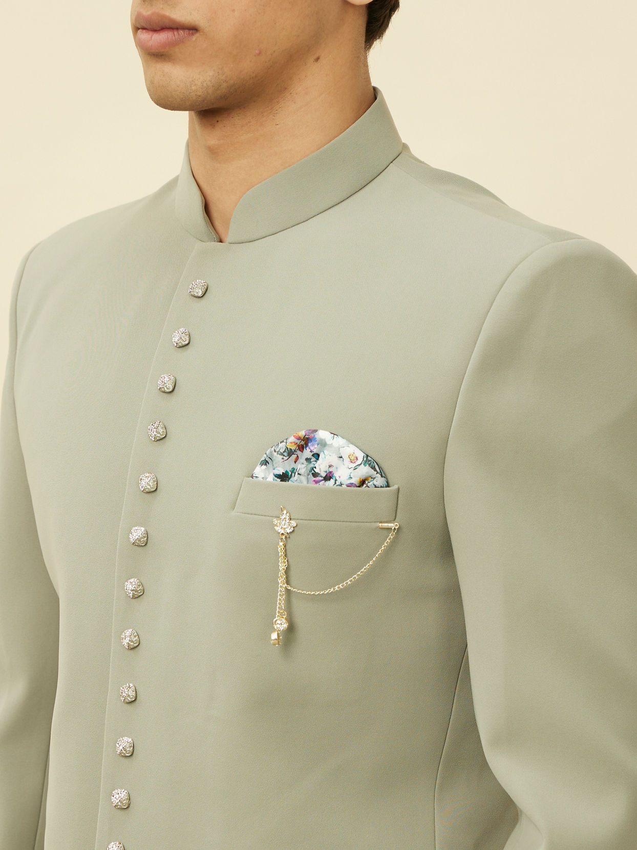 alt message - Manyavar Men Pista Green Classic Jodhpuri Suit image number 1